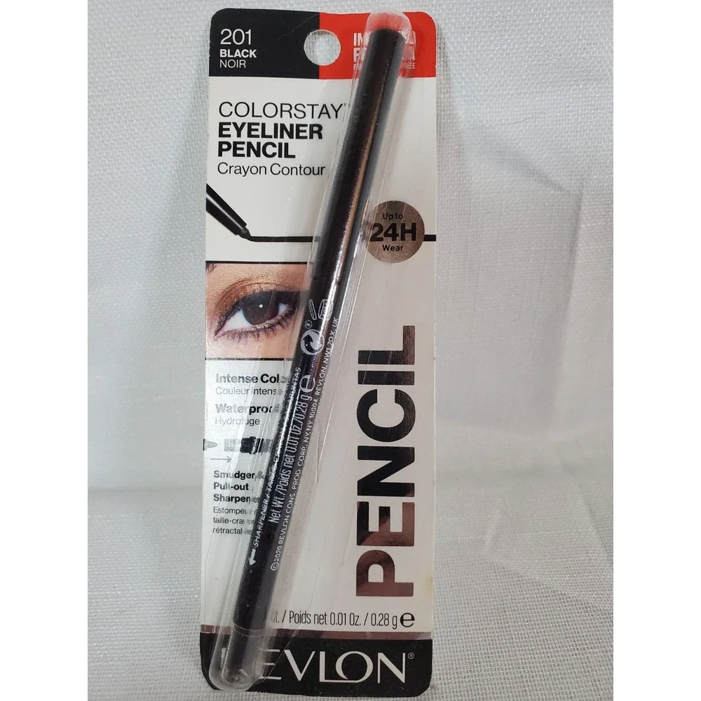 Revlon ColorStay Eyeliner Pencil 201 Black Waterproof 24HR Smudger Sharpener NEW
